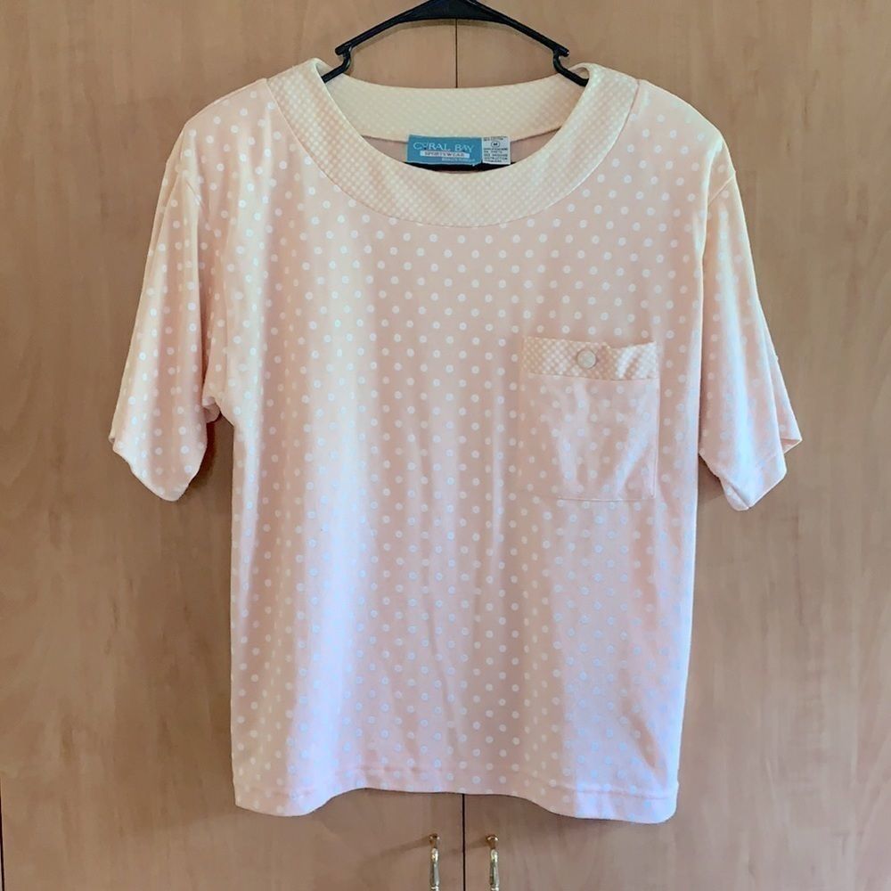 Coral Bay Sportswear Pink white polka dots shirt